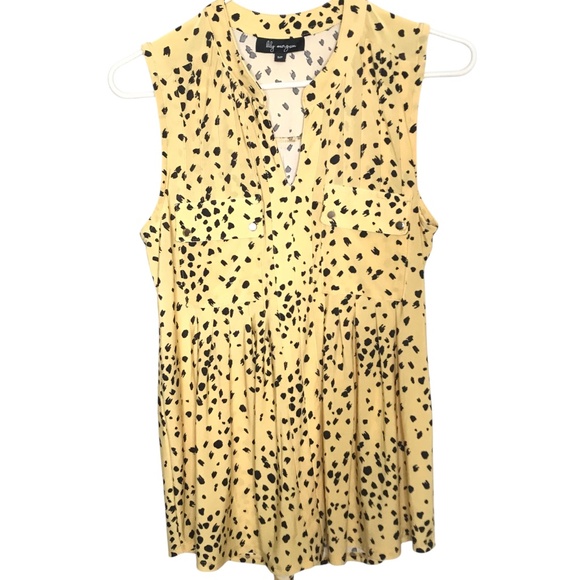 Lily Morgan Yellow Sleeveless top • Black Spot Print • V-Neck - Picture 1 of 15